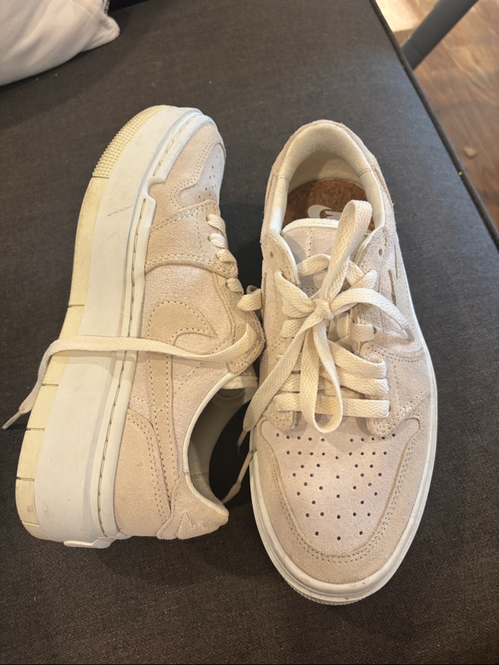 Women's Suede Lace-Up Sneakers in Light Beige - Picture 6 of 6